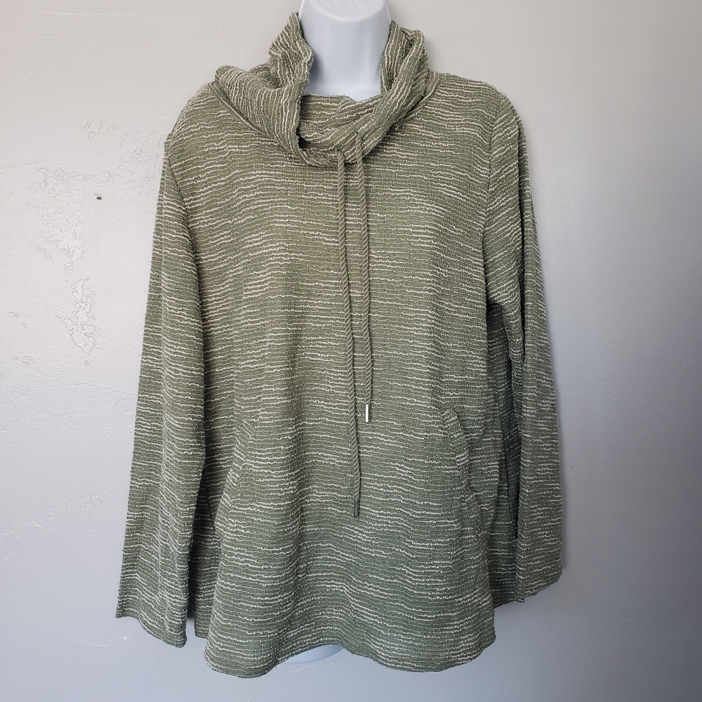 Carolyn Taylor NWOT Women's XL Green Cowl Neck Sweater Blouse Textured White Top